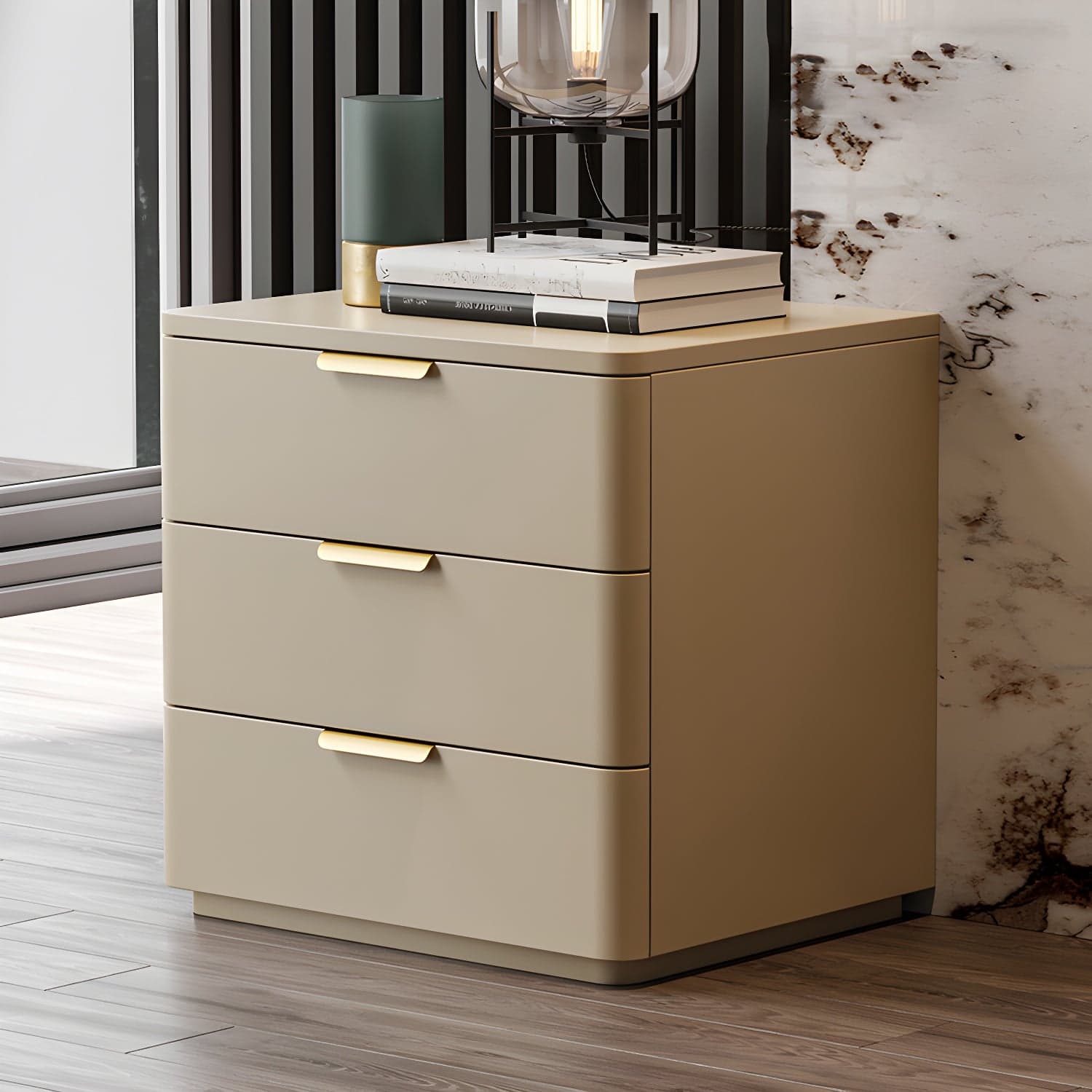 Contemporary Accent Table Nightstand Leather Nightstand with 3 Drawers thumbnail 3
