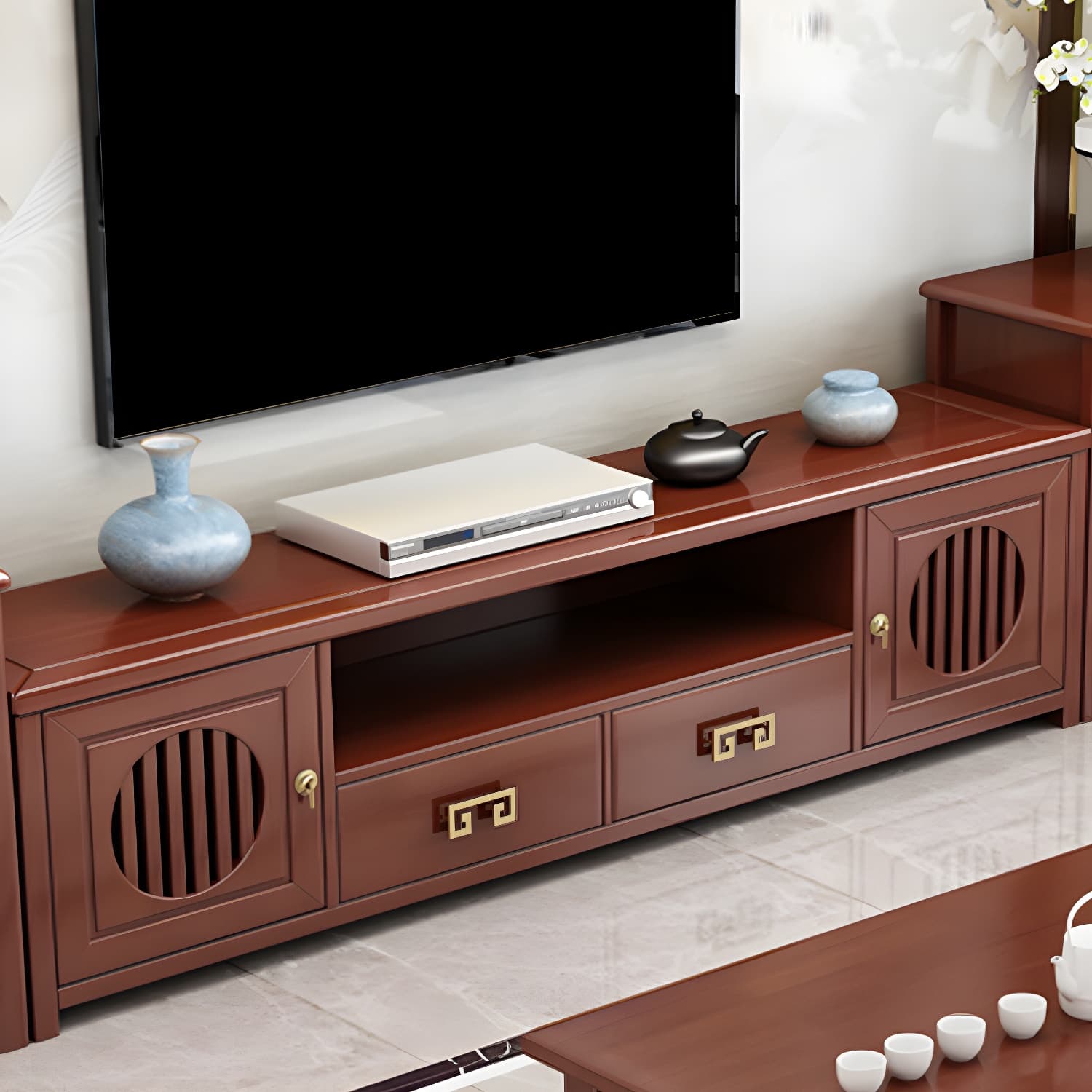 Solid Wood TV Cabinet Traditional Style Household Simple Open TV Stand Console thumbnail 11