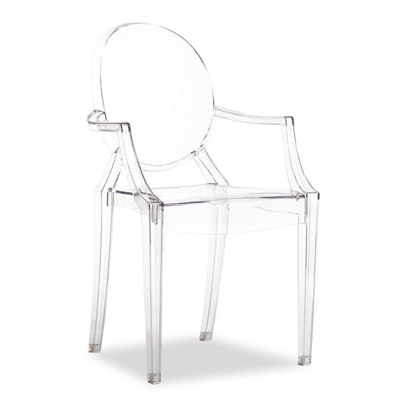 Scandinavian Reliable Arm Chair in Plastic for Dinette with Open Back and Foot Pads thumbnail 3