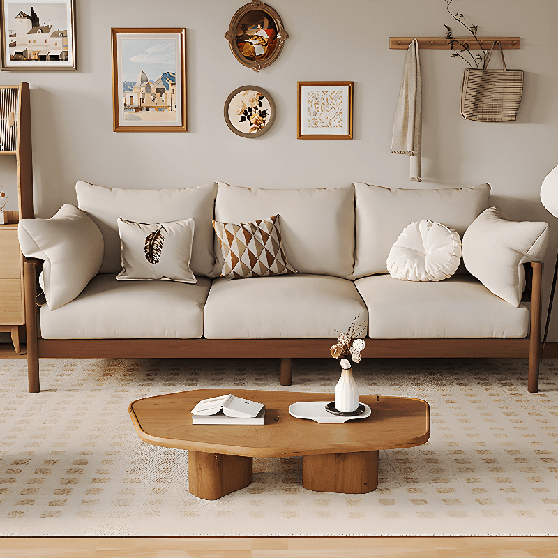 Contemporary Modern Solid Color Stain Resistant Standard Sofa in Light Gray/Off-White/Amber Color with Armrest, Seats 3, and Slipcover thumbnail 7