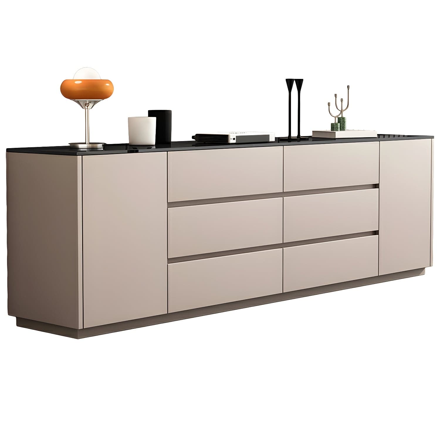 Modern Stone TV Stand with 6 Drawers and 2 Cabinets - Sleek and Stylish Design thumbnail 3