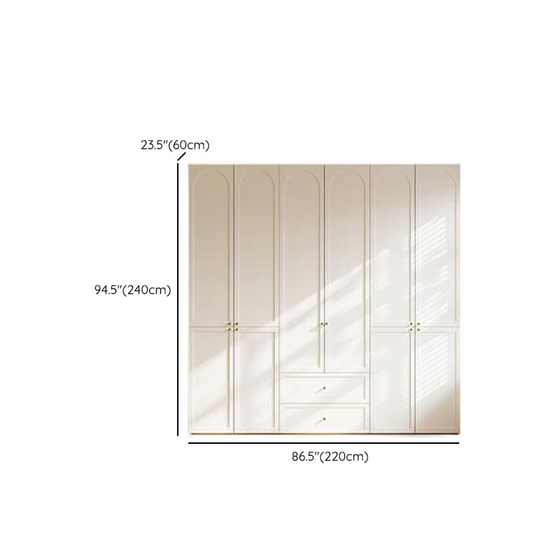 White Minimalist Manufactured Wood Wardrobe Closet with 2 Drawers, Soft Close Door, Interior Shelves, and Clothing Rod thumbnail 21