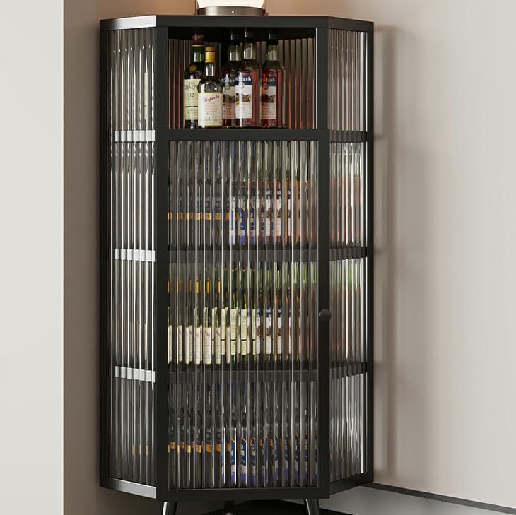 Gold Corner Accent Cabinet with Glass Doors and Metal Shelving thumbnail 7