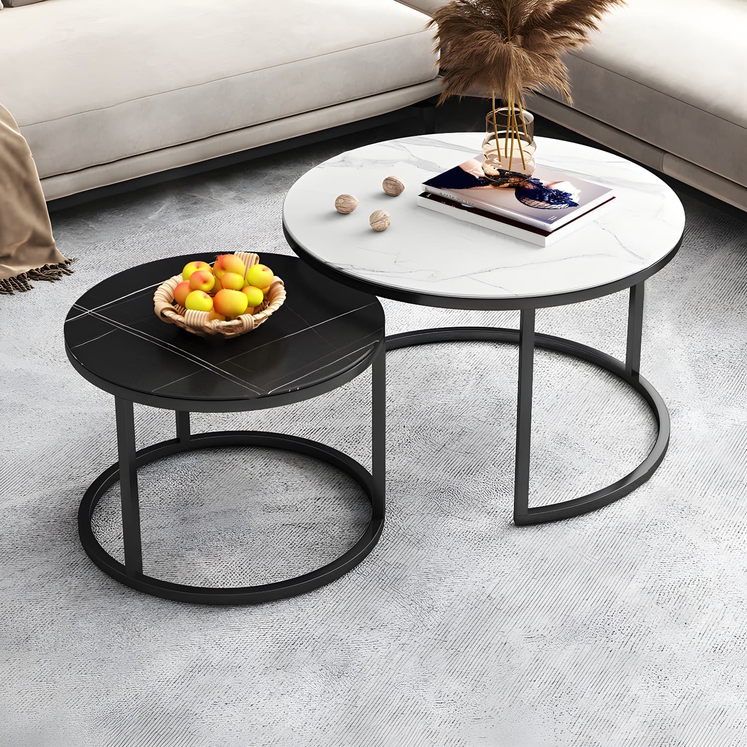 Modern Nesting Coffee Table Set Frame Round Coffee Table Set with Drawer thumbnail 9