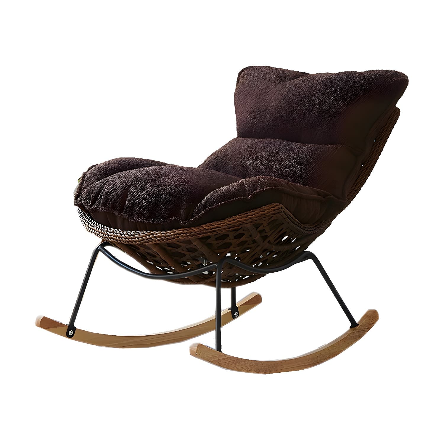 Elegant Walnut Wood Rocking Chair for Modern Living - Upholstered Seating and Stylish Track Arms thumbnail 2