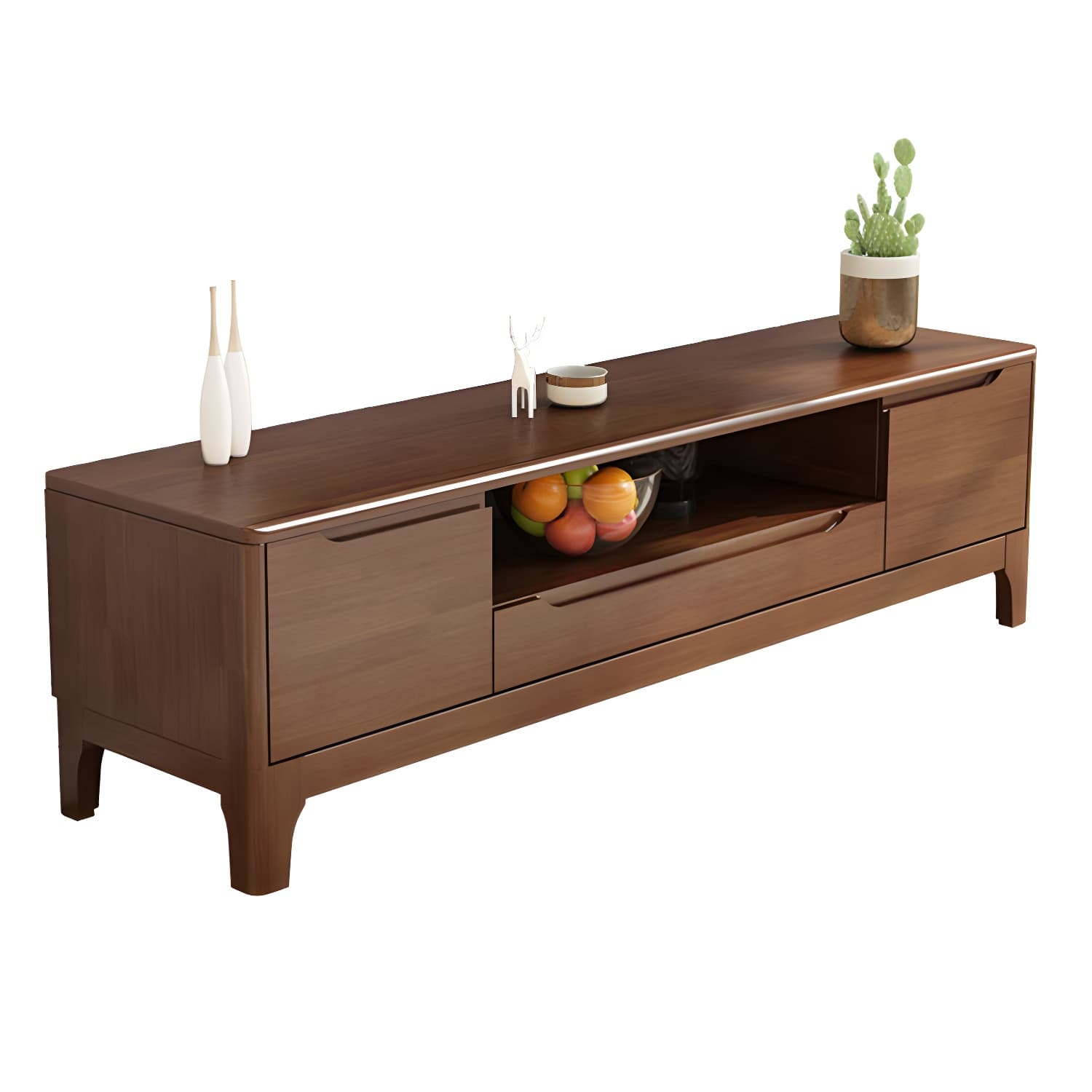 Scandinavian Open Shelf TV Console 2-Cabinet TV Stand with Soft Close Drawers thumbnail 2