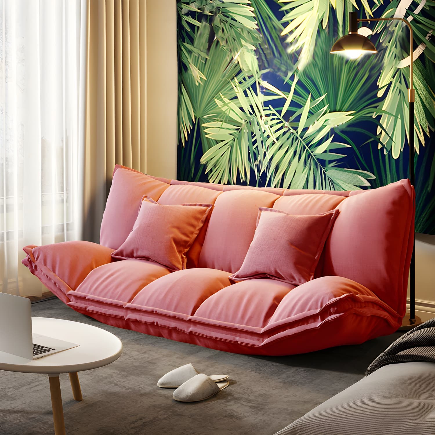 Modern Tight Back Convertible Sleeper Sofa Fabric Armless Solid Color Sofa thumbnail 3