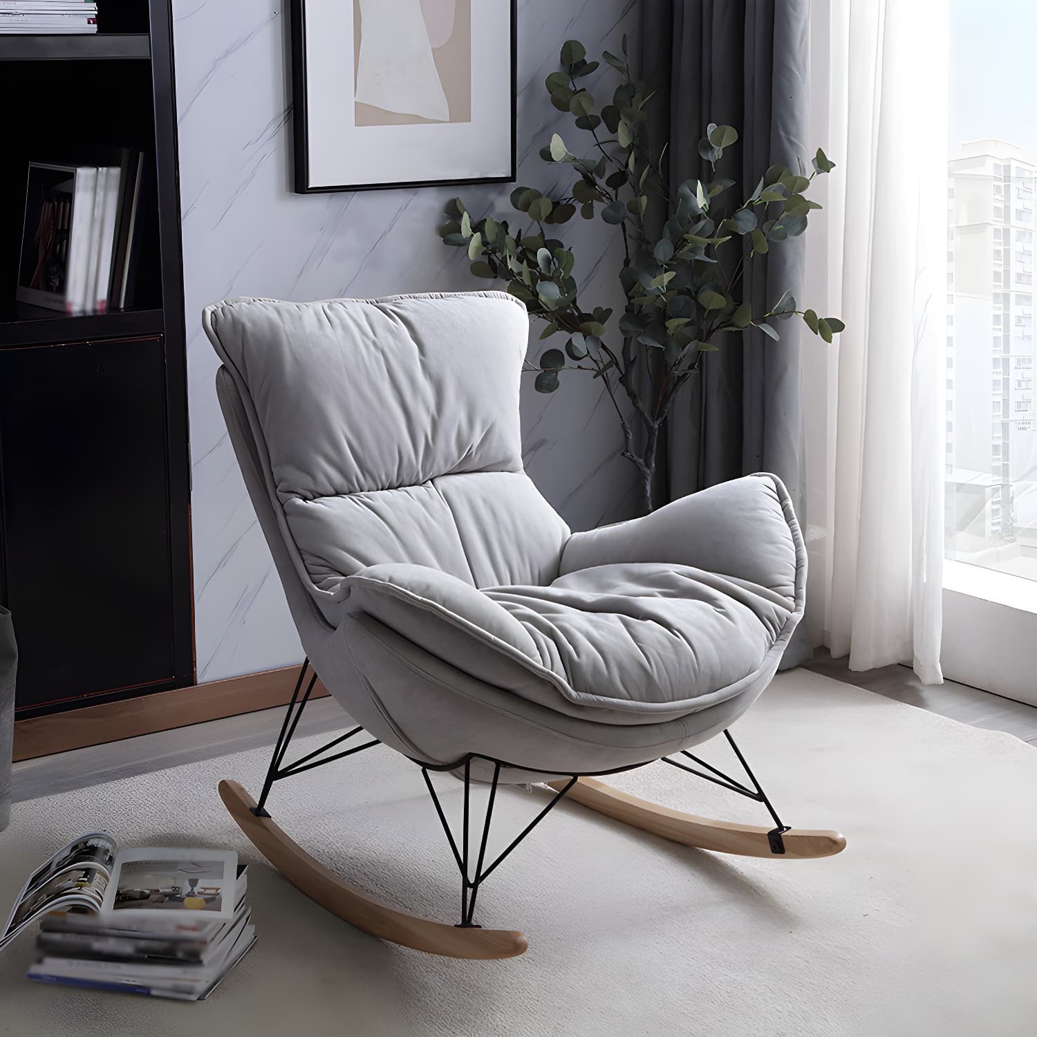 Ergonomic with Ottoman Rocker Chair with Padded Seat Rocking Chair Spindle thumbnail 17
