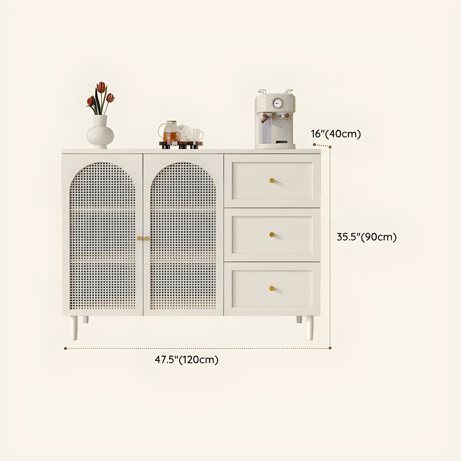 White Modern Sideboard Credenza with Cabinets and Reserve Installation Holes, Full Assembly Required thumbnail 21