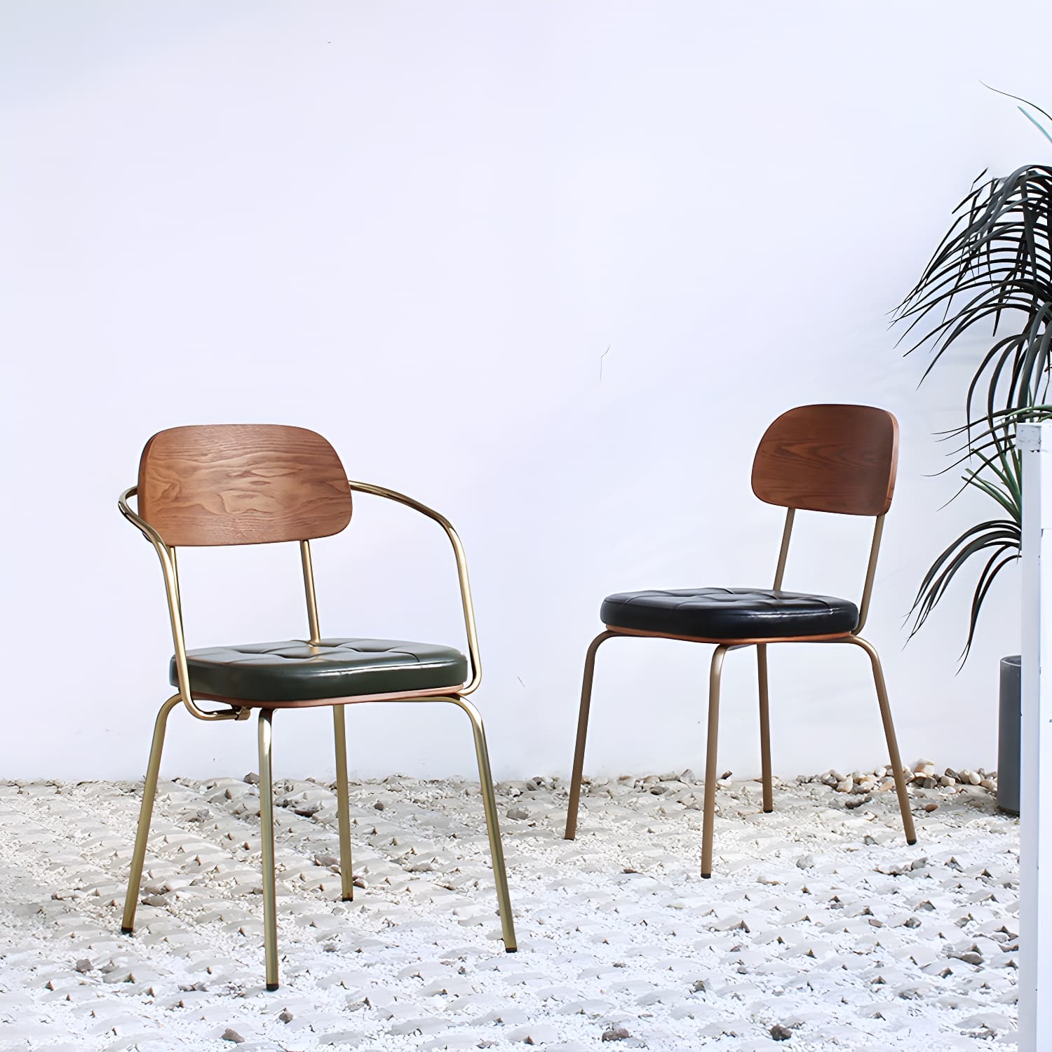 Industrial Style Leather Dining Side Chair Dining Room Open Back Side Chair Set thumbnail 9