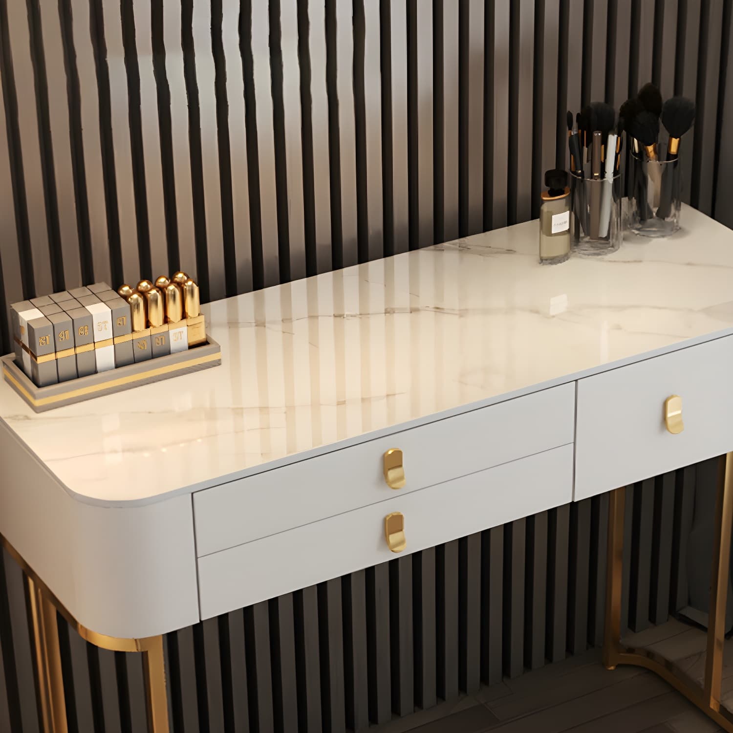 Luxurious Vanity Dressing Table Solid Wood Vanity Set with Stool and Mirror thumbnail 9
