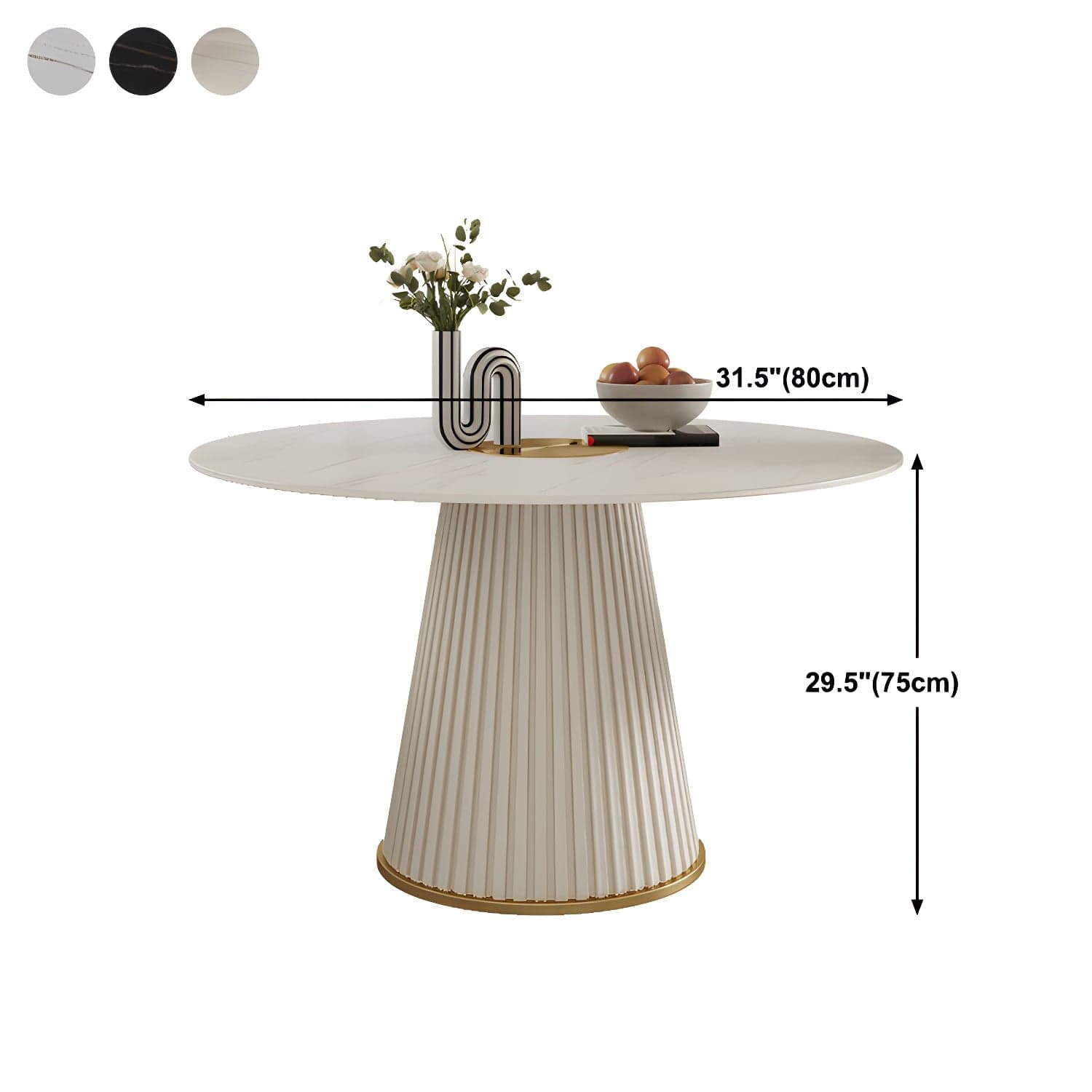 Stone Top Dining Table Round Table with Wood Pedestal Base in White thumbnail 11