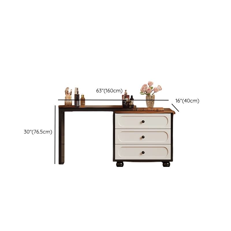 Modish Large/Standard Vanity Set with Natural Wood Table Top, White Seating, 3 Drawers, Light Up Mirror, and Chair thumbnail 9