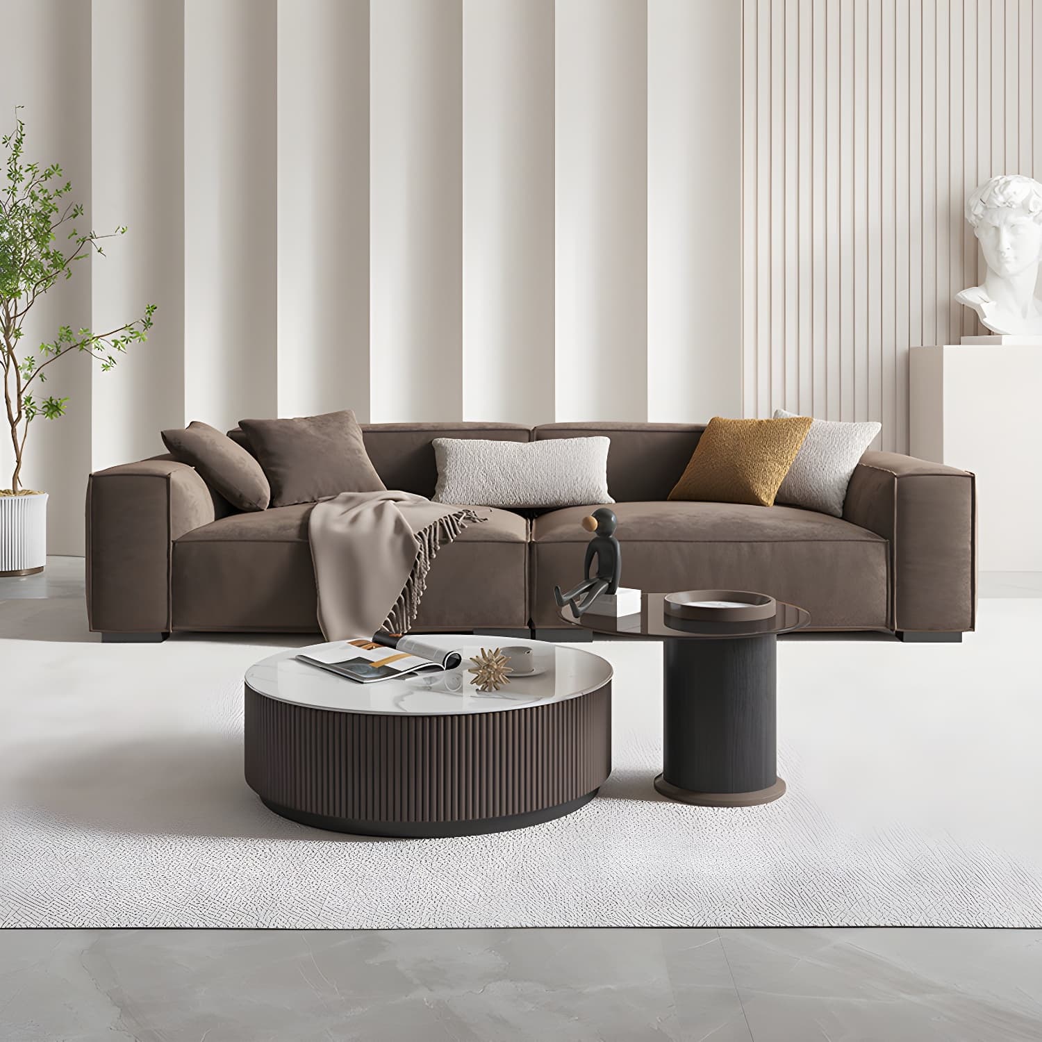 Brown Scandinavian Sectional/Sofa with Square Arm for Apartment thumbnail 4