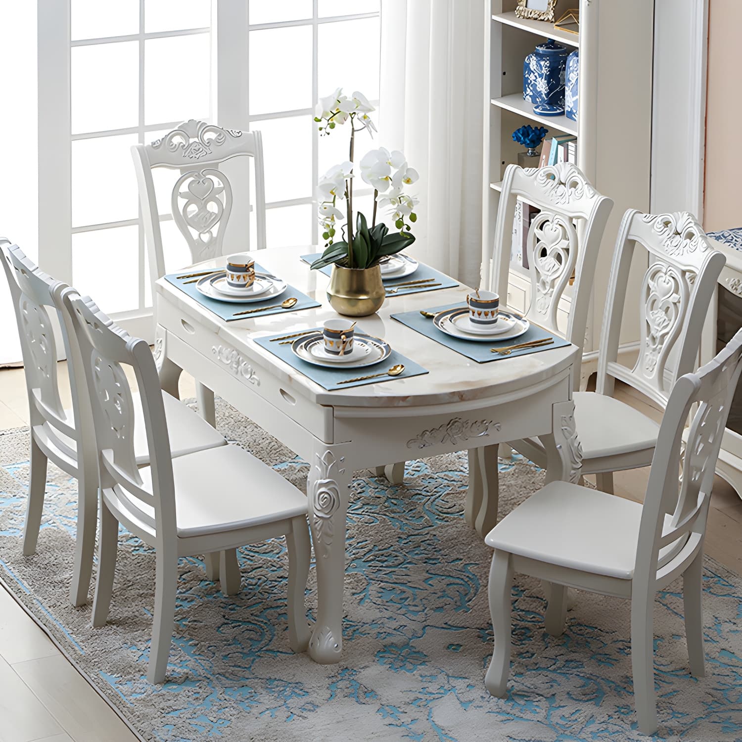 Victorian Dining Room Set Standard Height with Rectangle Top 4 Legs Base Dining Furniture thumbnail 8