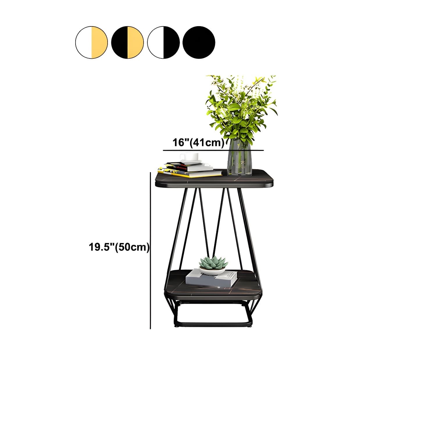 Glam Metal Night Table Stone Top 24'' Tall Open Storage Nightstand with Legs thumbnail 16