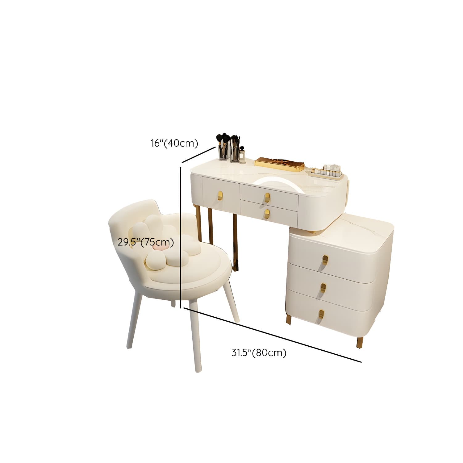 Contemporary Make-up Vanity with Stone Top and Storage Drawers thumbnail 13