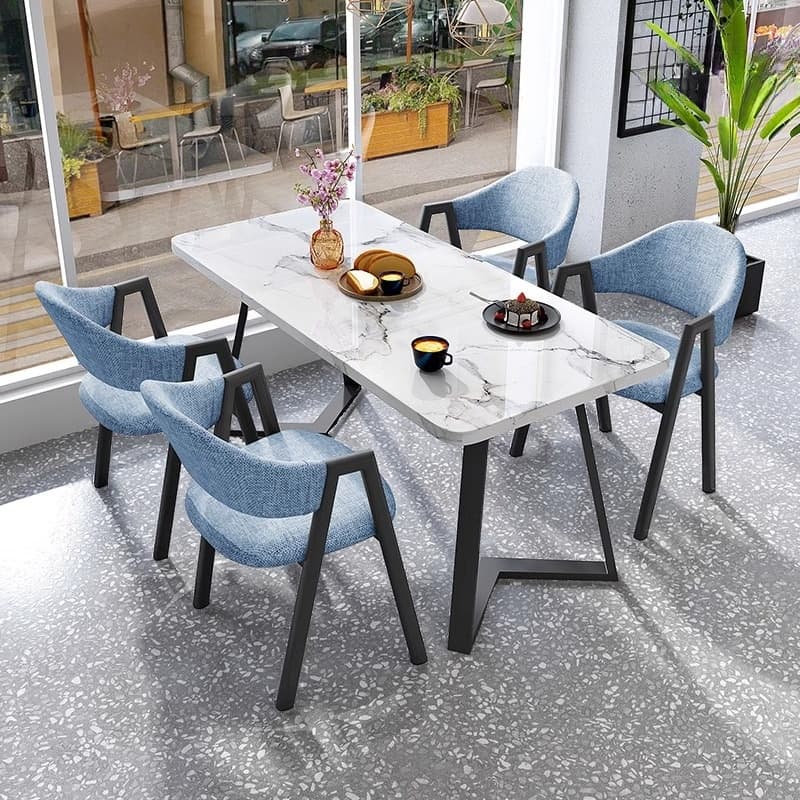 Dining Table Set with Sleighing Slate Top and Padded Chair with Back and Armrest, 5-piece in White thumbnail 1