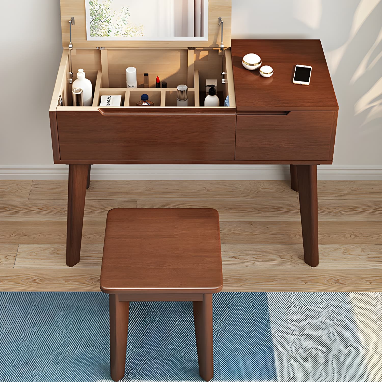 Scandinavian 29.52" Height Solid Wood Table Makeup Vanity with Mirror thumbnail 6