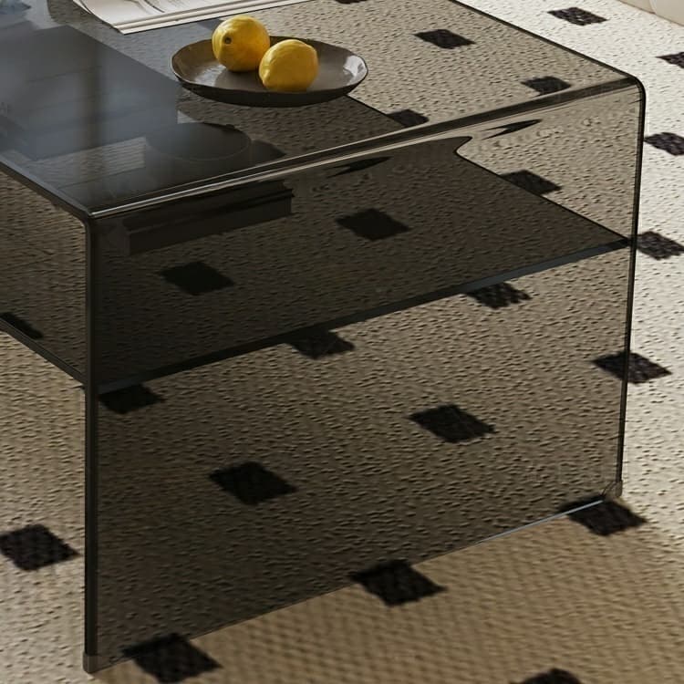 Rectangular Glass Modern Coffee Table with Transparent Top and Sleek Glass Base thumbnail 10