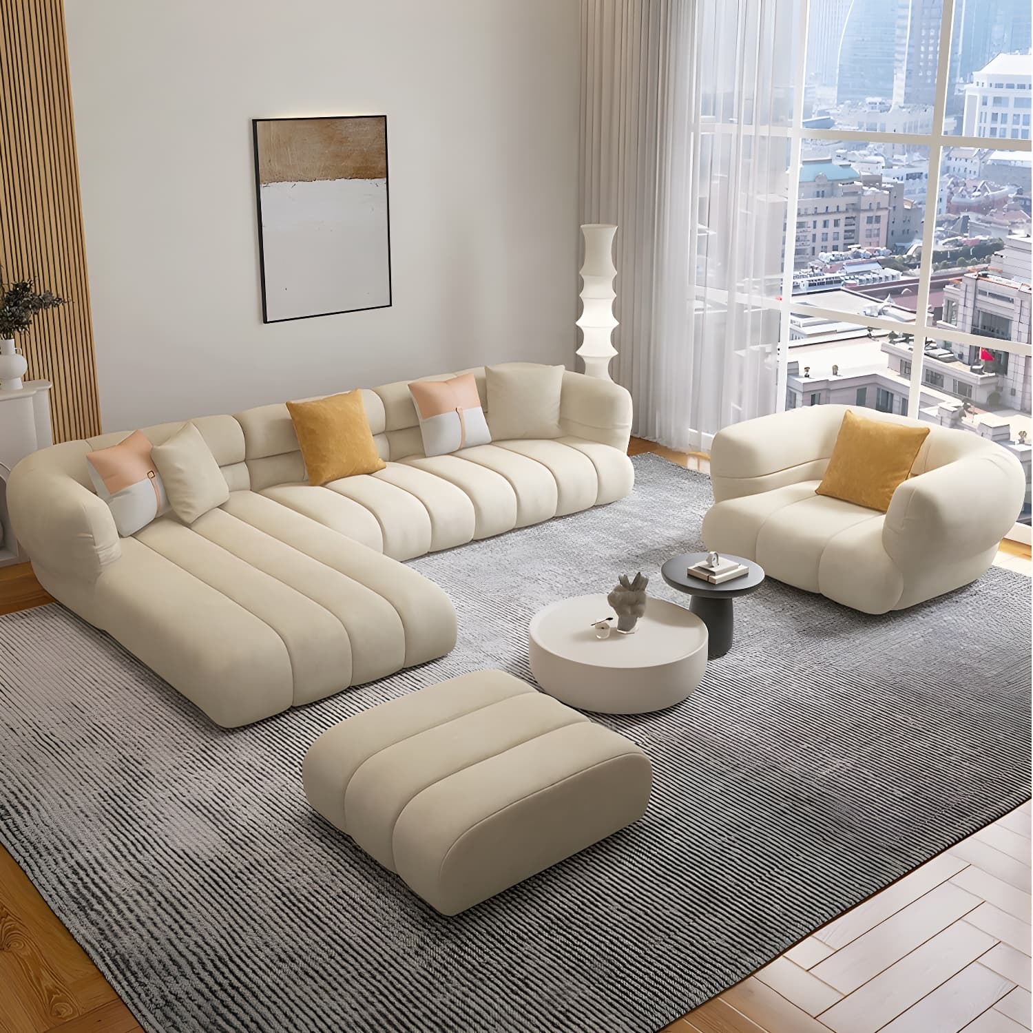 Stylish Beige L-Shape Sectional Sofa Chaise with Storage Included thumbnail 2