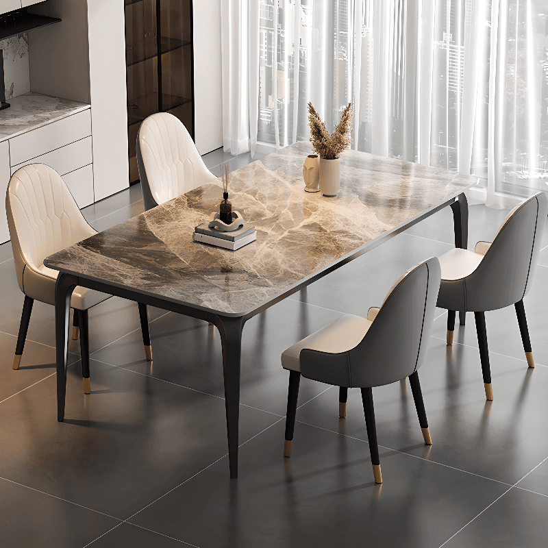 Trendy White/Charcoal/Light Gray Rectangle Scratch Resistant Sintered Stone Top Dining Table for 4/8 People/Seats 6, Standard Table Height thumbnail 8