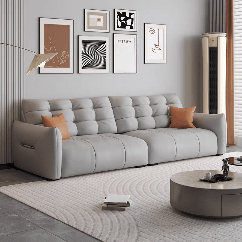 Tear Resistant Standard Sofa with Pu/Flannel Upholstery in Black/White/Light Green thumbnail 3