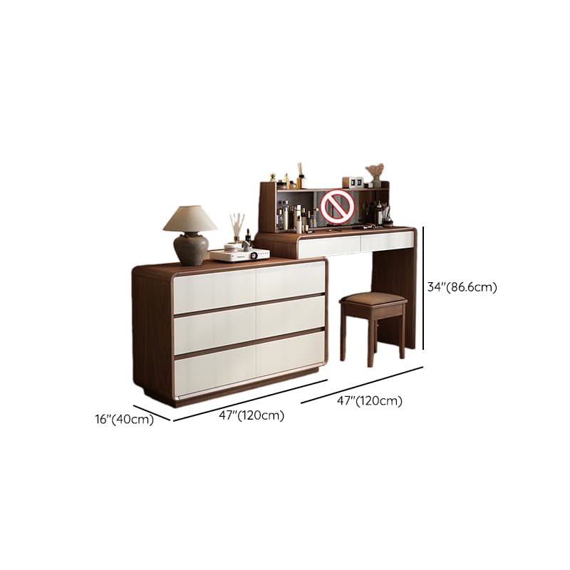 Simplistic Large Vanity Set with Rubberwood Table Top and Auburn Seat, Featuring 8/11/5 Drawers, No Suspension thumbnail 7