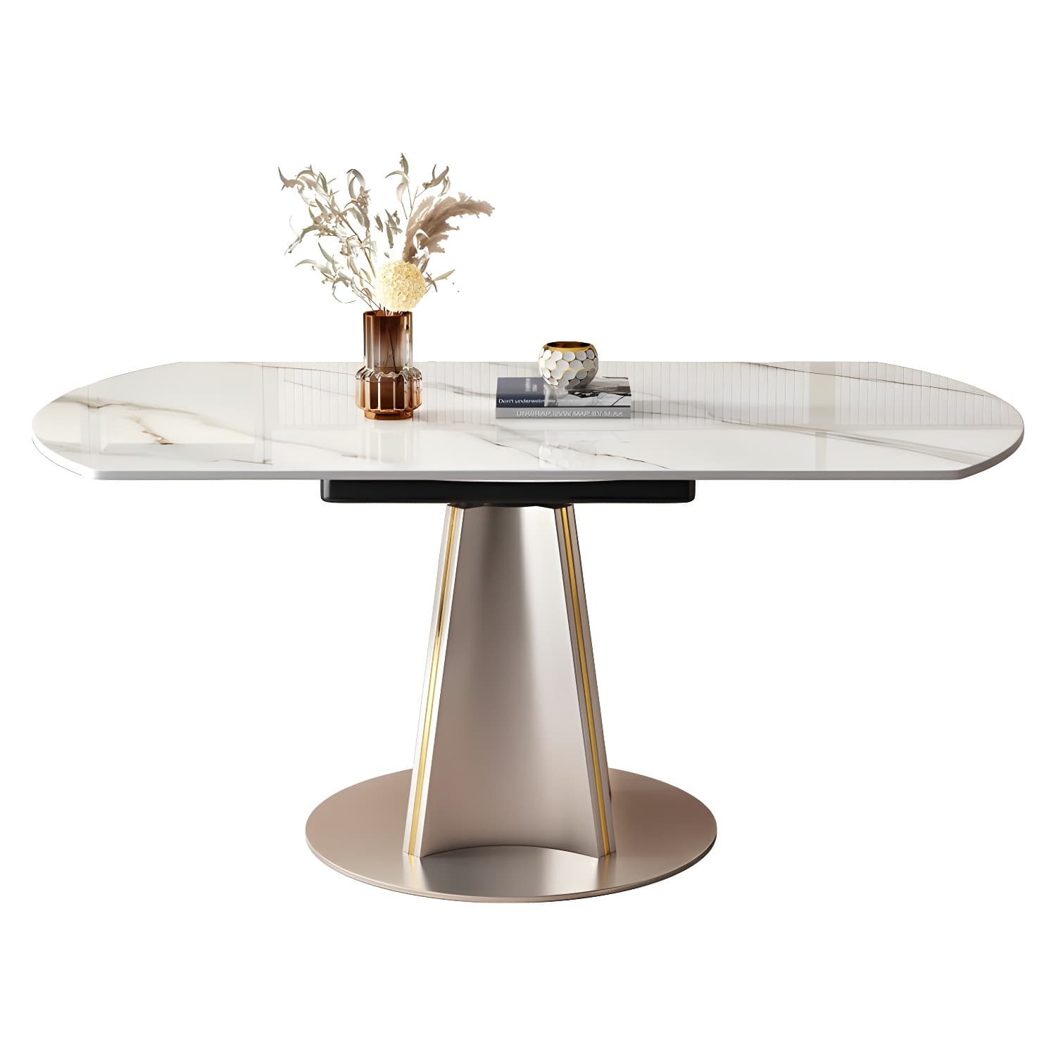 Glam Round Dining Set with Gold Pedestal Base and Self-Storing Leaf - Extension Feature thumbnail 5