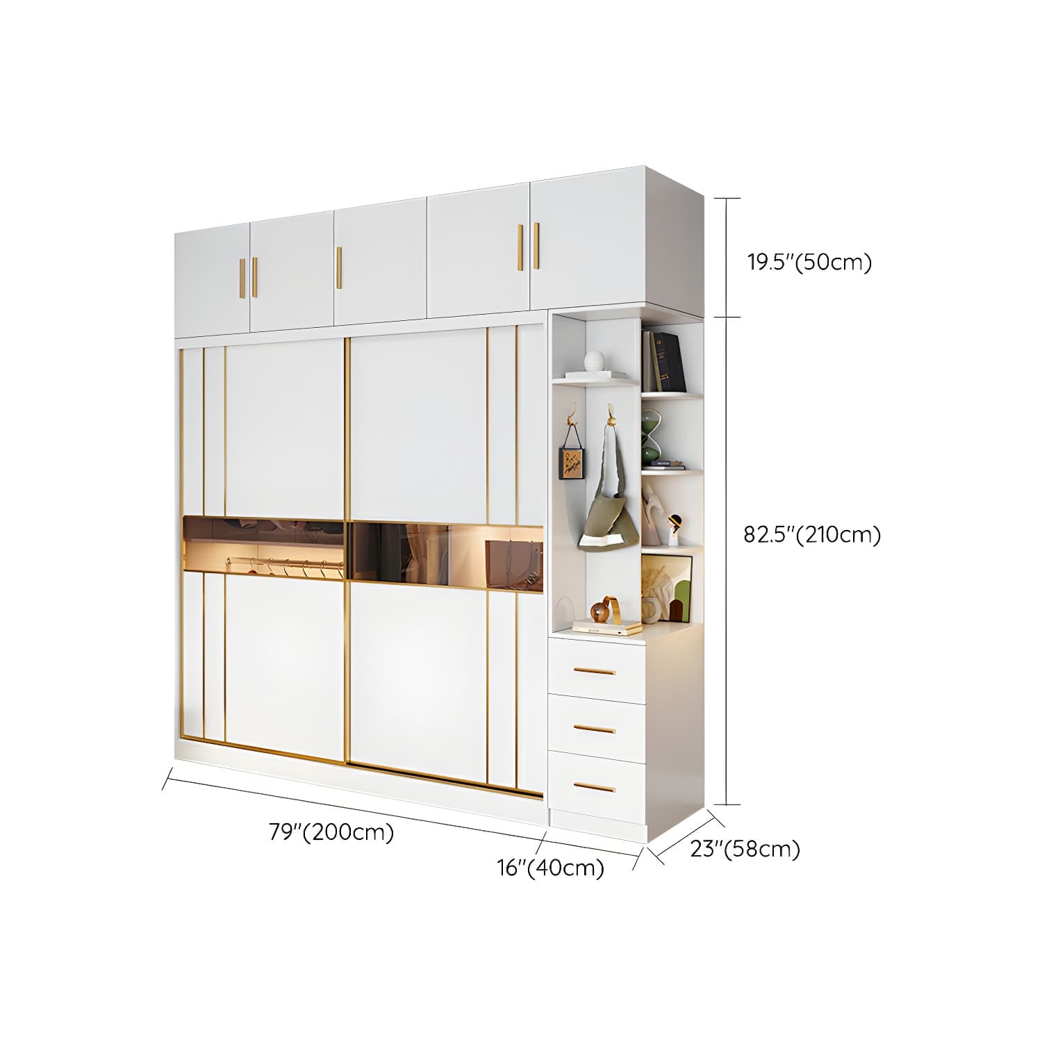 Modern White Wardrobe Armoire with Mirror, Drawers & Clothing Rod thumbnail 32