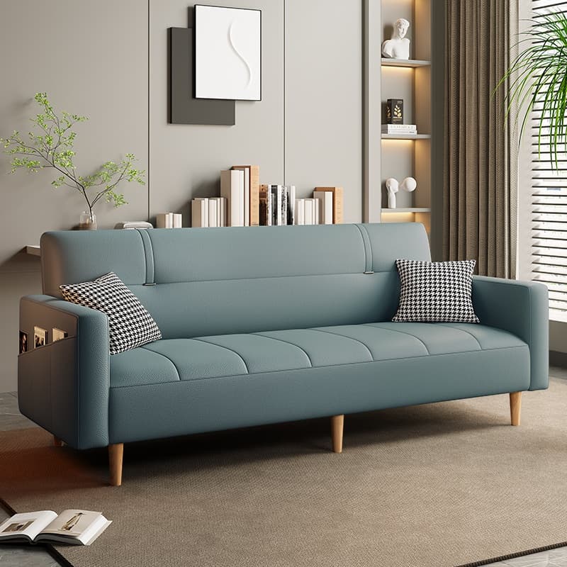 Trendy Scratch-immune Convertible Sofa in Light Gray/Light Blue/Olive Green with Arm, 4-seater/2 People/Seats 3, Receptacle Storage, and 2 Pillows thumbnail 2