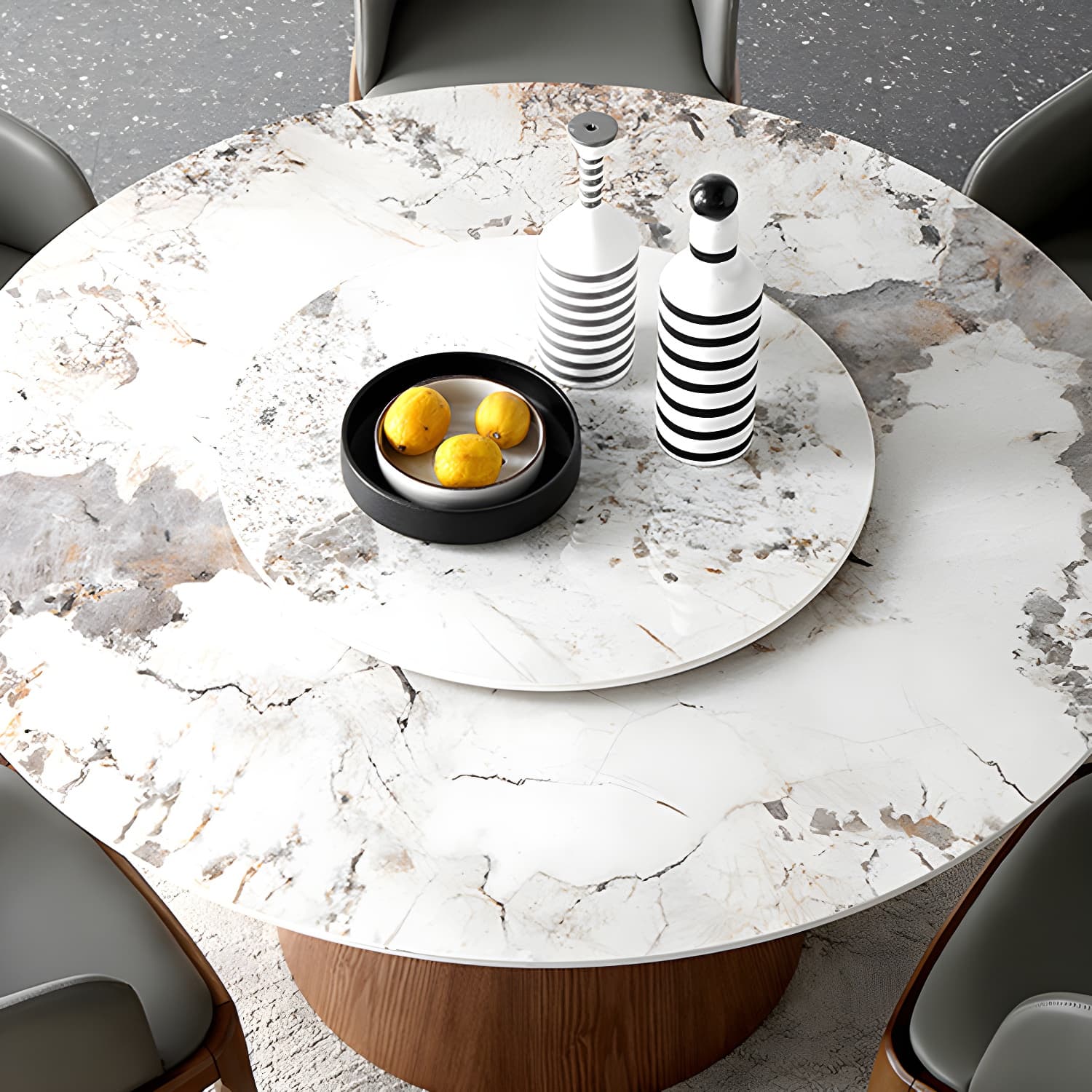 Round Sintered Stone Dining Table Stone Table in White with Pedestal thumbnail 5