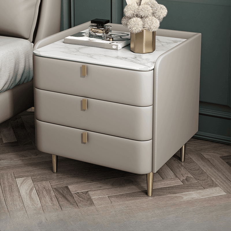 Art Deco 3 Tiers Drawer Storage Bedside Table with Stone Countertop thumbnail 8