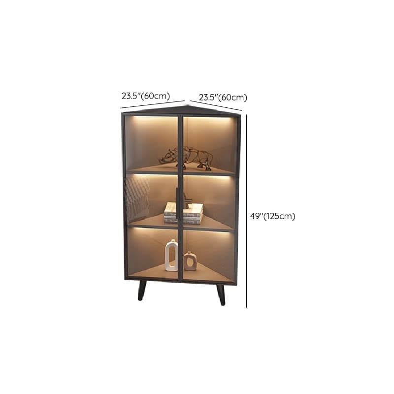 Dove Grey Scratch-immune Corner Accent Cabinet with Cabinet, Glass-panel Door, Adjustable Shelving and Handle Bars thumbnail 17