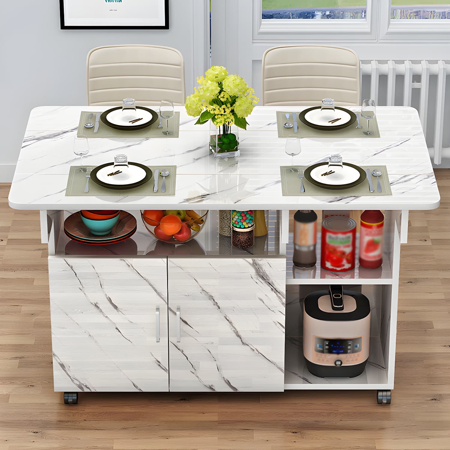 Manufactured Wood Contemporary Table Rectangular Wood Top Table with Drop Leaf thumbnail 4
