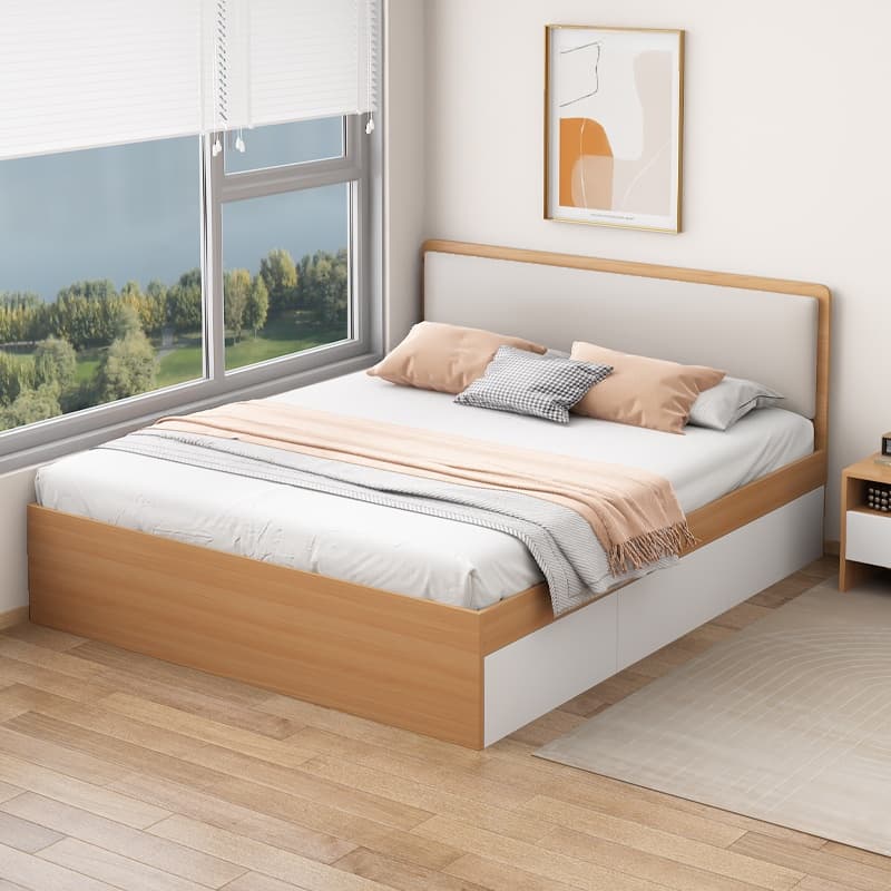 Natural Color Solid Color Storage Included Bed with 3 Storage Boxes for Bedroom thumbnail 1