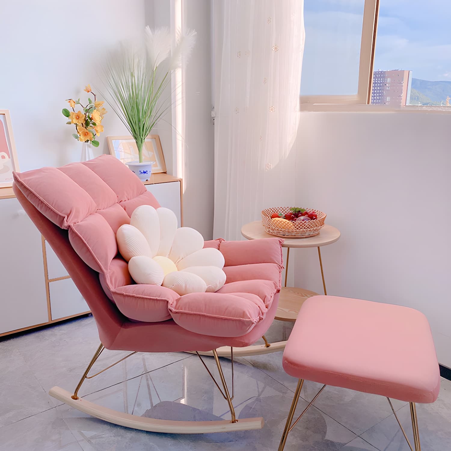 Rocking Accent Chair Upholstered Contemporary Living Room Spindle Tufted Cushions thumbnail 19