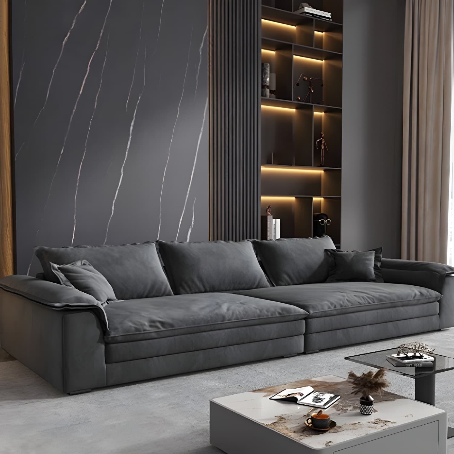 Grey Mid-Century Modern Sofa with Wood Frame and Tech Cloth Upholstery thumbnail 1