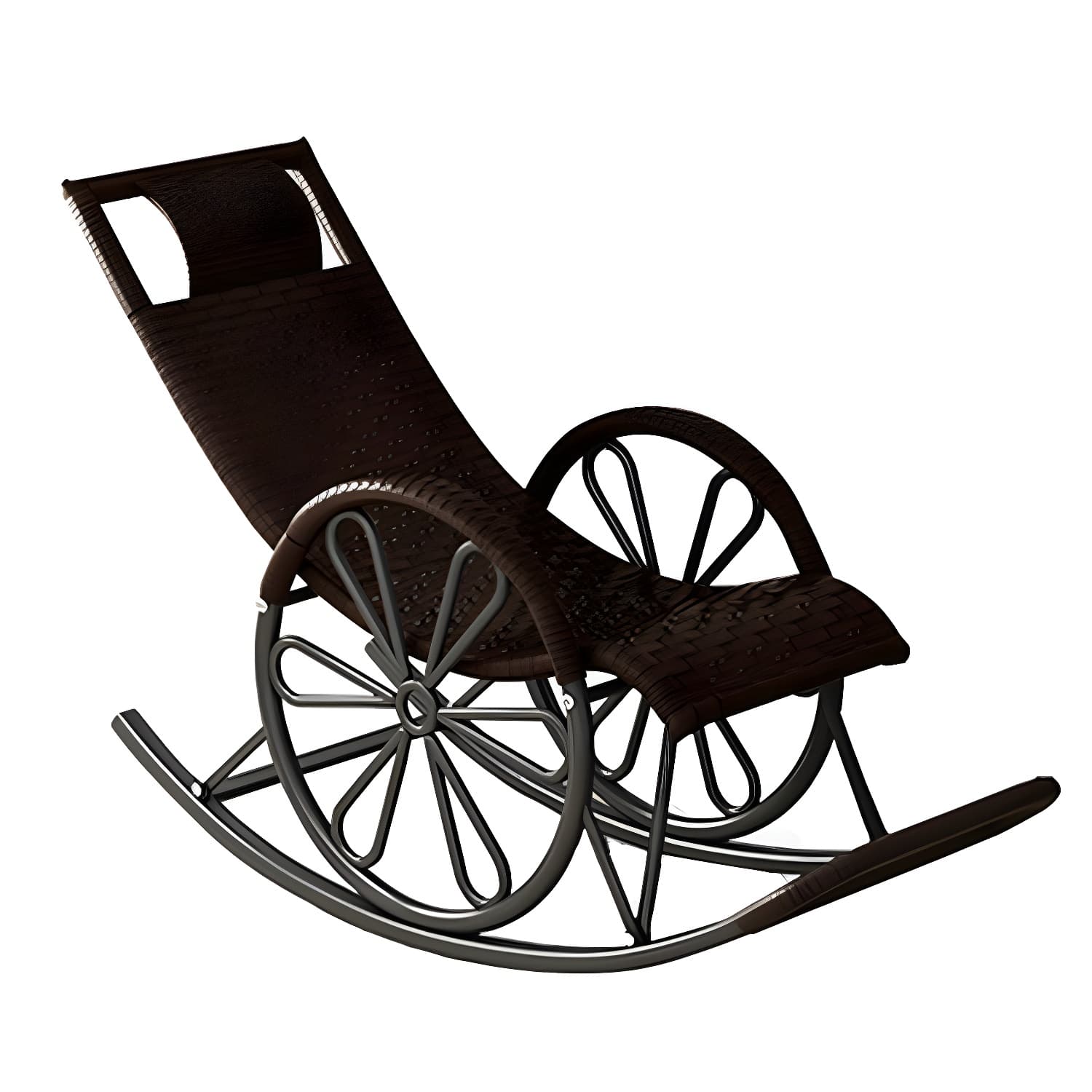 Rattan Modern Rocking Chair Woven Rope Rocker Chair in Black thumbnail 11