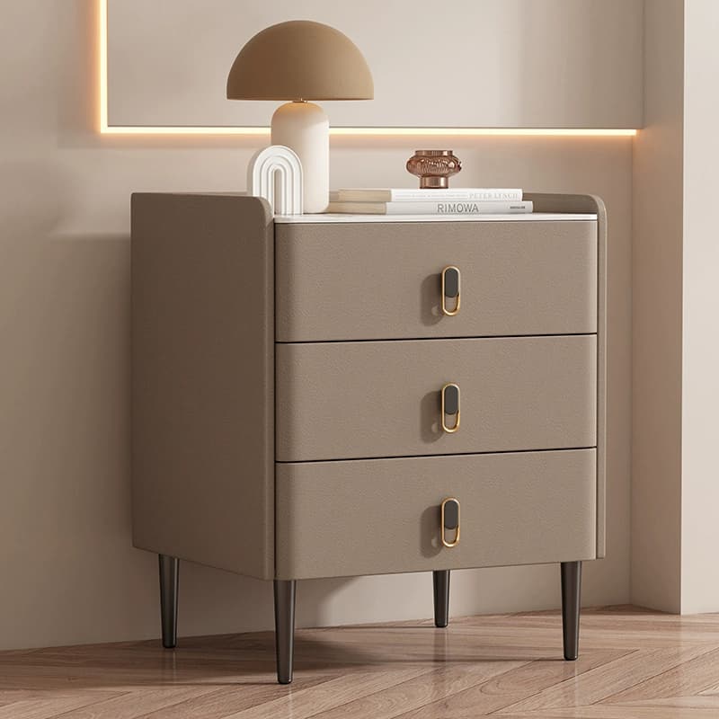 Modern Faux Leather Bachelor's Chest with Stone Countertop, 3 Drawers thumbnail 3