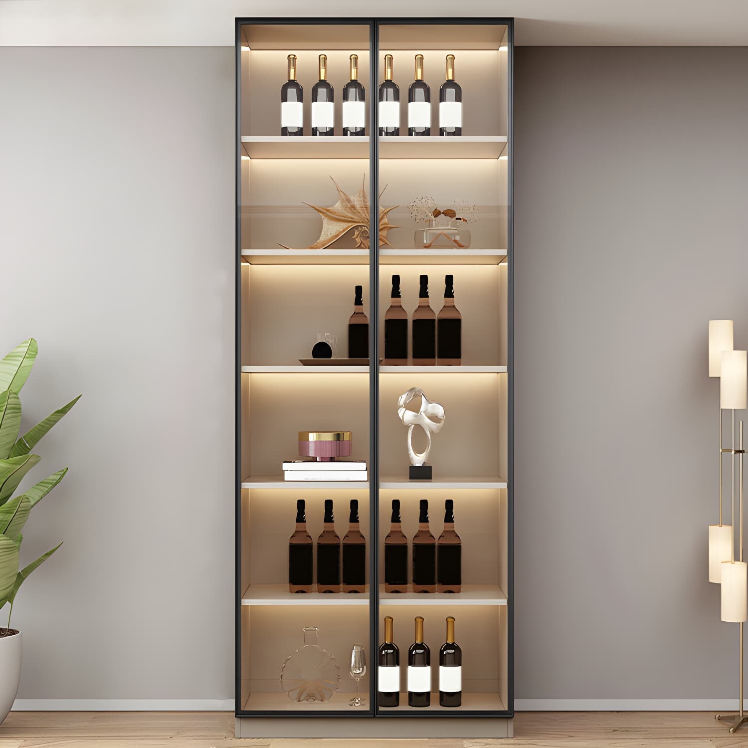 Modern Wood Cabinet with Glass Doors and Non-adjustable Shelves thumbnail 4
