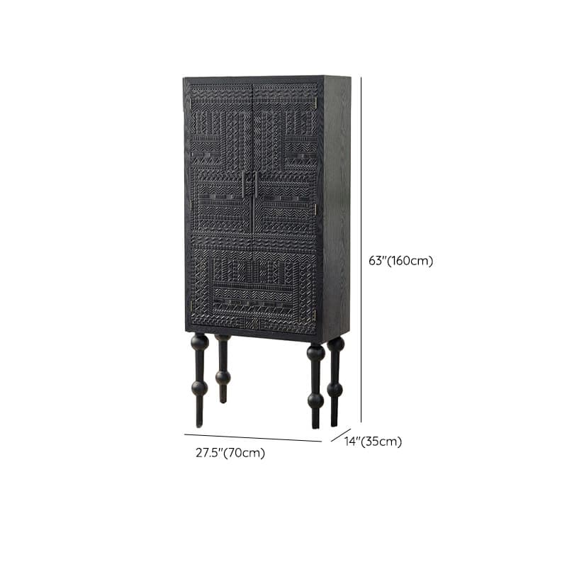 Modern Black Wood Console Cabinet with Cubby Storage and Wood Scoring & Rub Through Detailings thumbnail 12