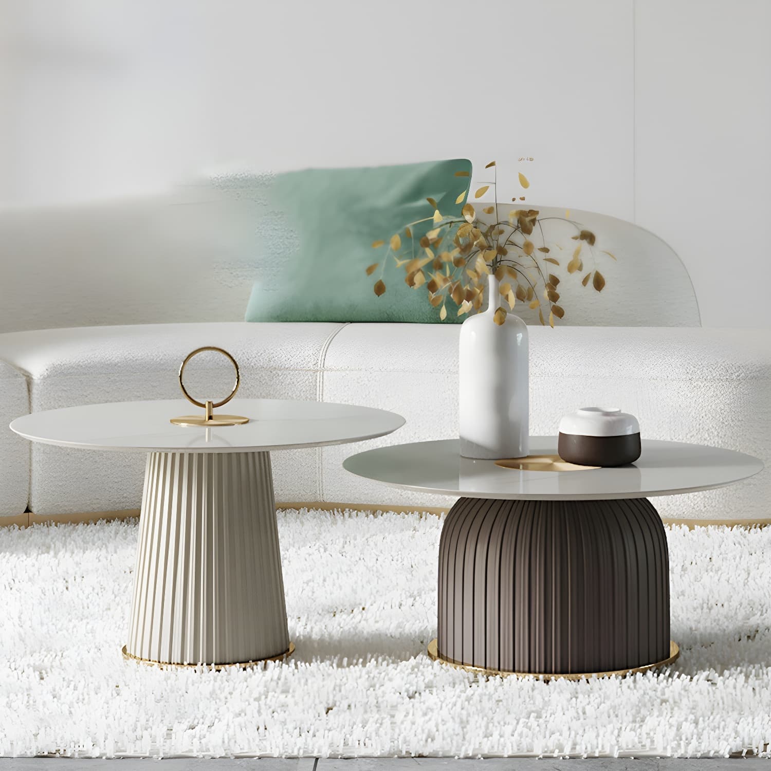 Modern Metal Cocktail Table Round Pedestal Coffee Table - White thumbnail 8