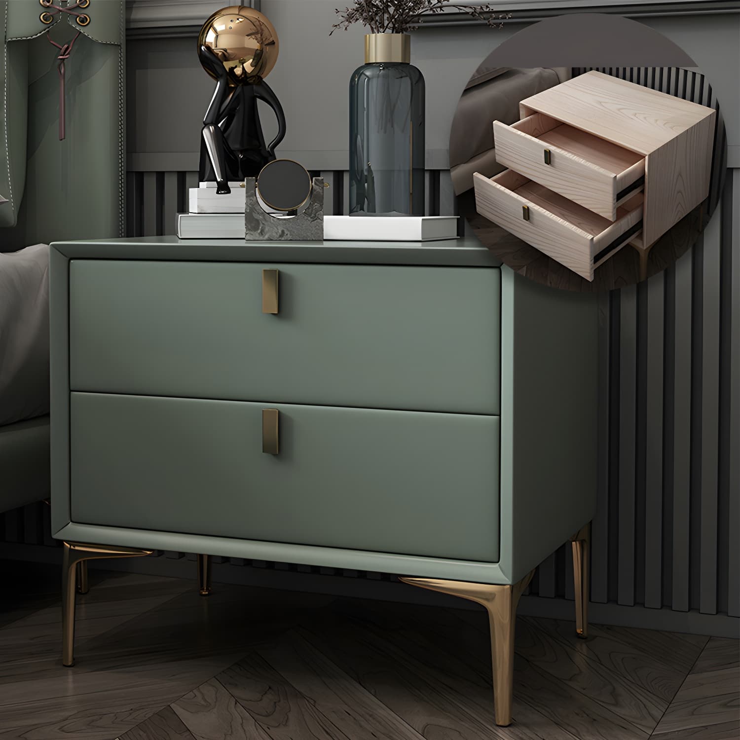 2 Drawer Solid Wood Modern Night Table Drawer Storage Bed Nightstand thumbnail 6