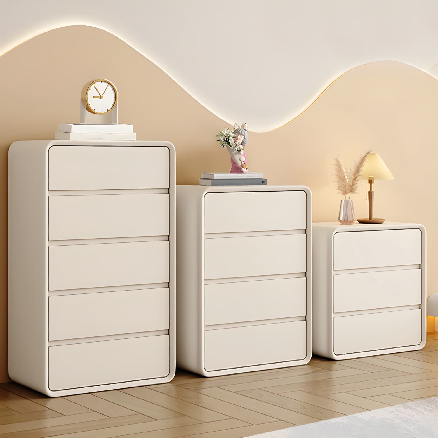 Narrow Modern White Wood Dresser with Soft Close Drawers for Living Room