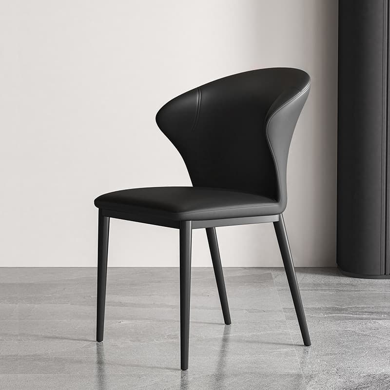 Modish Side Chair with Wing Chair Back, Padded Upholstery, Midnight Black Metal Legs thumbnail 2