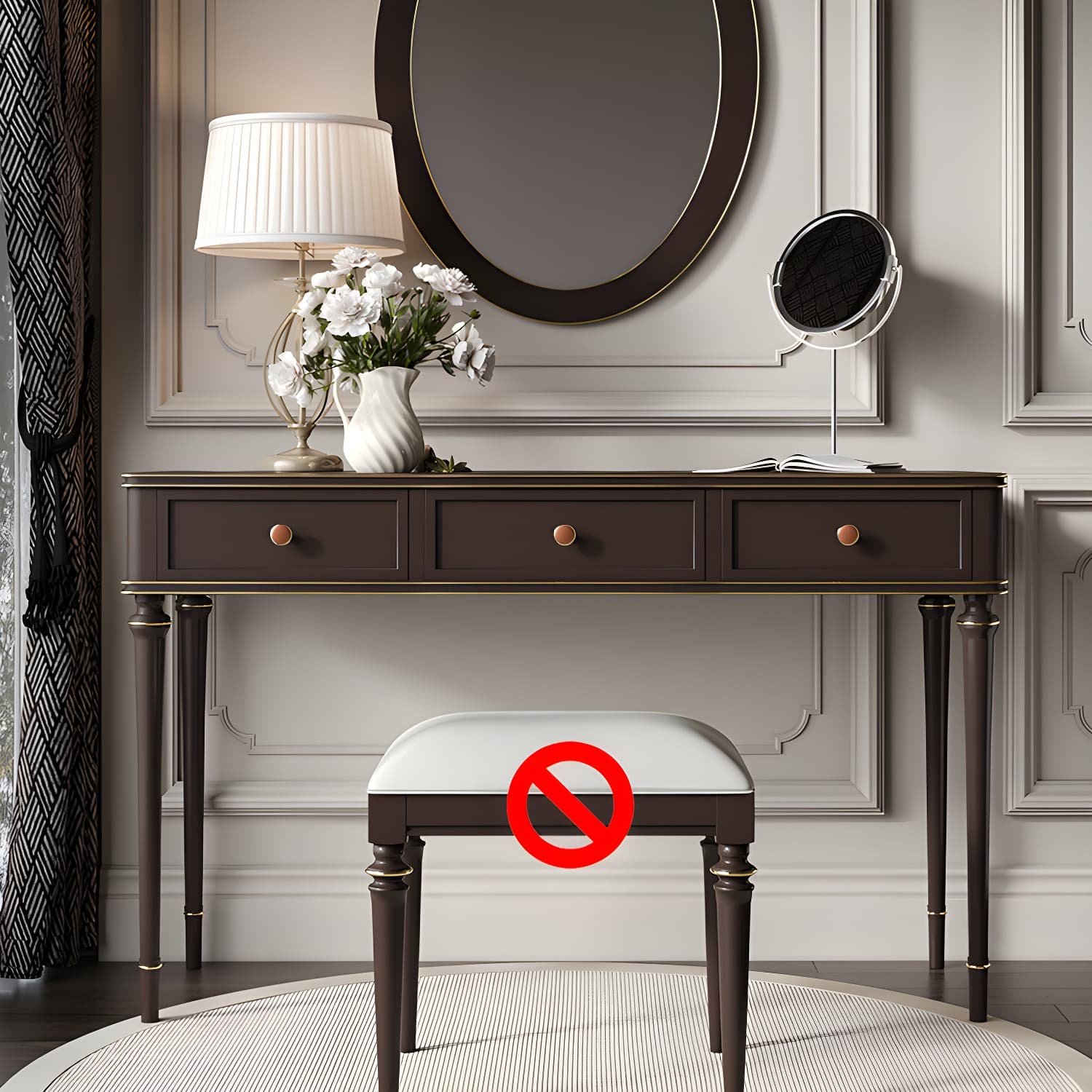 Mirror & 3 Drawers Makeup Vanity Dressing Table Solid Wood Dresser thumbnail 6