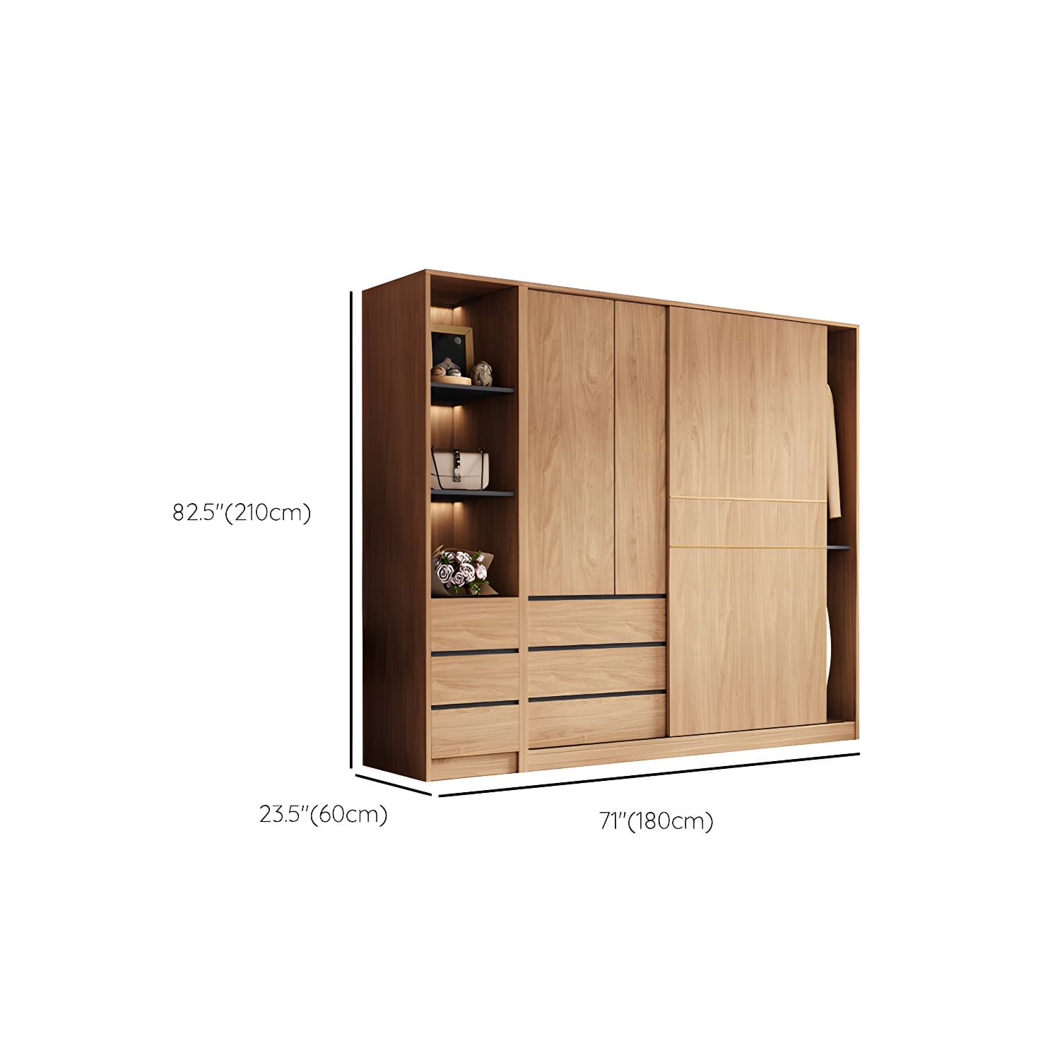 Contemporary Wood Wardrobe Armoire Freestanding Adjustable Shelves Wardrobe with Drawers thumbnail 16