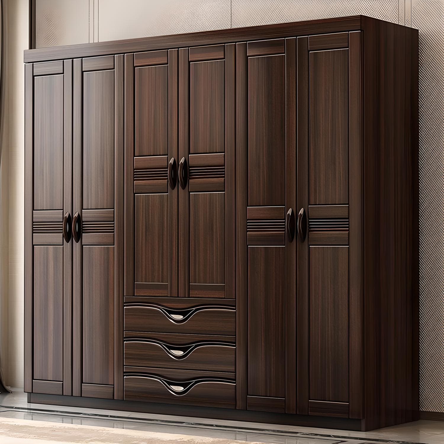 Traditional Black-brown Storage Wood Wardrobe with Clothing Rod and Shelves