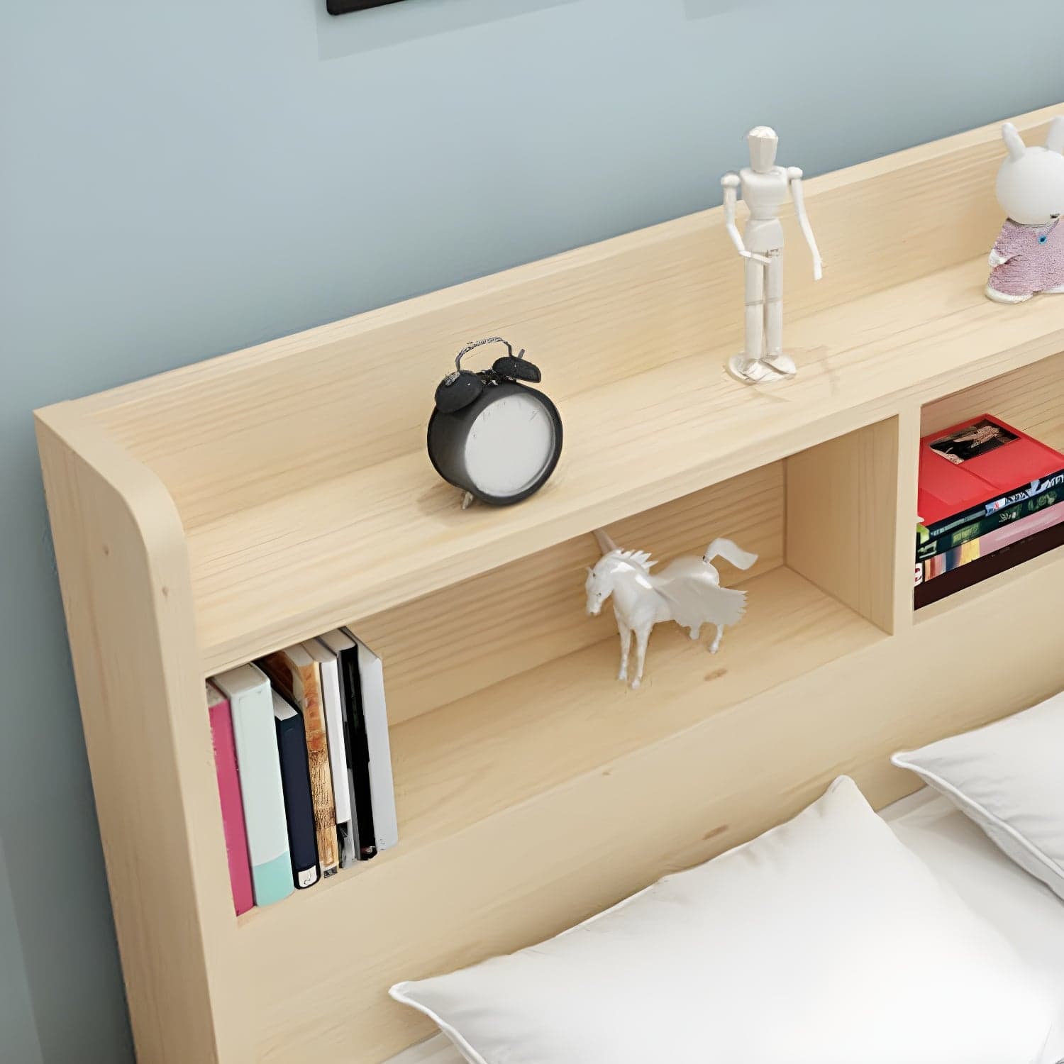 Nordic Solid Wood Bookcase Included Bed Frame Upholstered 2-Drawer Bed Frame thumbnail 7